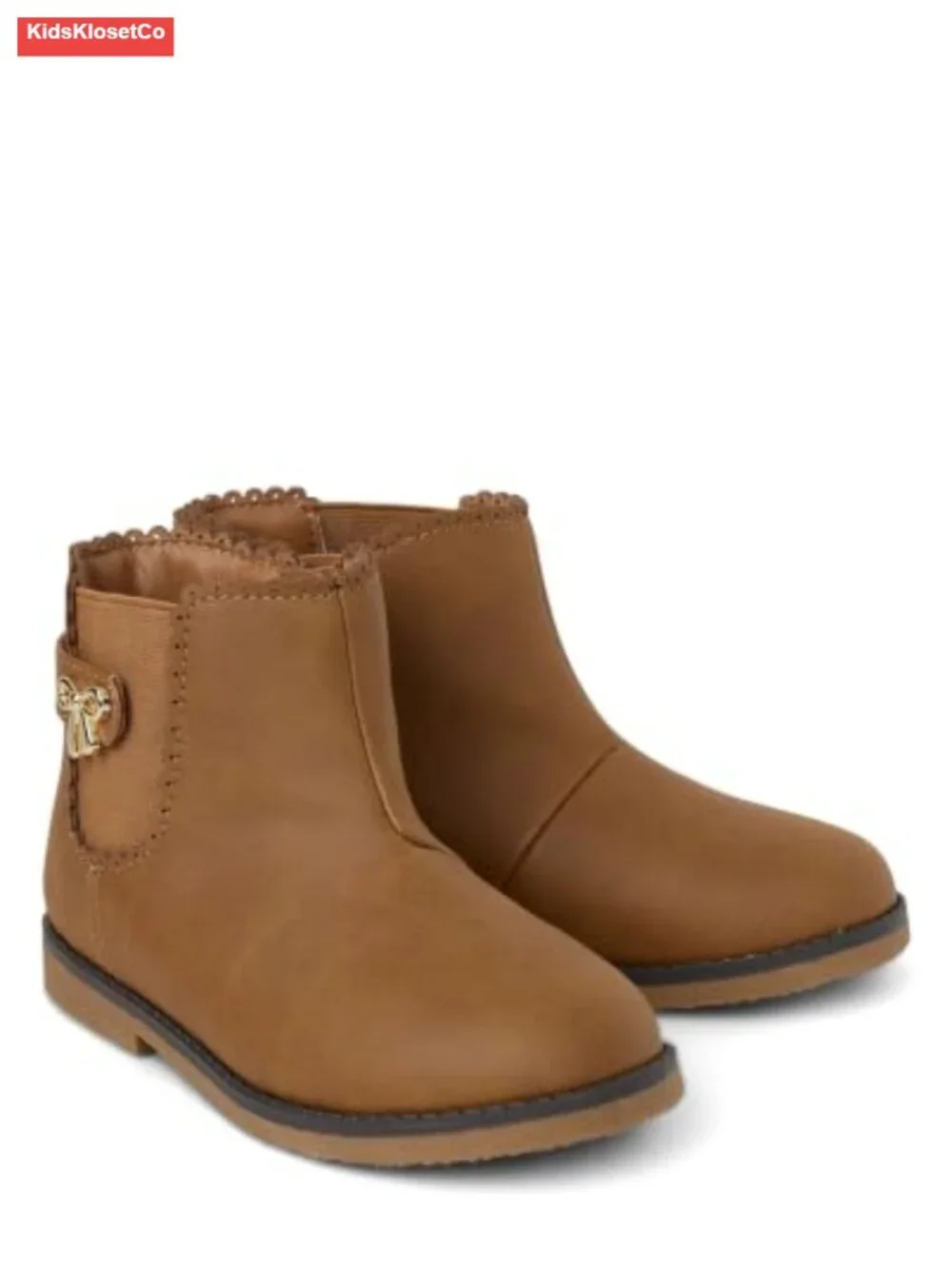 Girls Toddler Faux Leather Ankle Booties Side Zip Scalloped